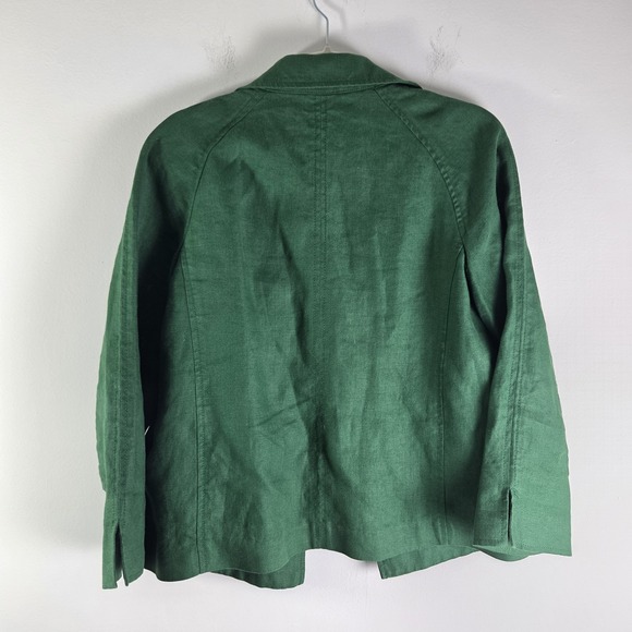 Talbots 100% Irish Linen Open Front Blazer Jacket Women Large Green Light - Picture 7 of 12